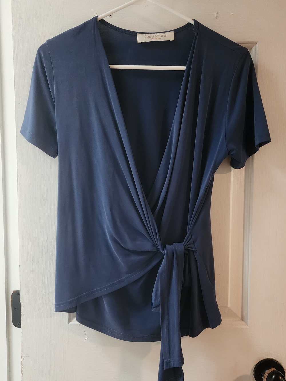 Navy Wrap Front Short Sleeve Top